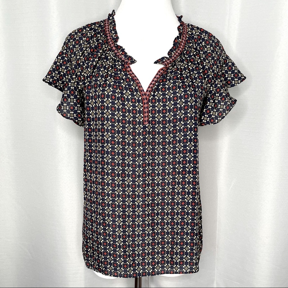 Max Studio Geo Print Flutter Sleeve Blouse - image 1